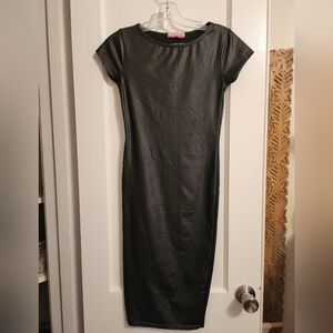 Leather looking stretch midi dress